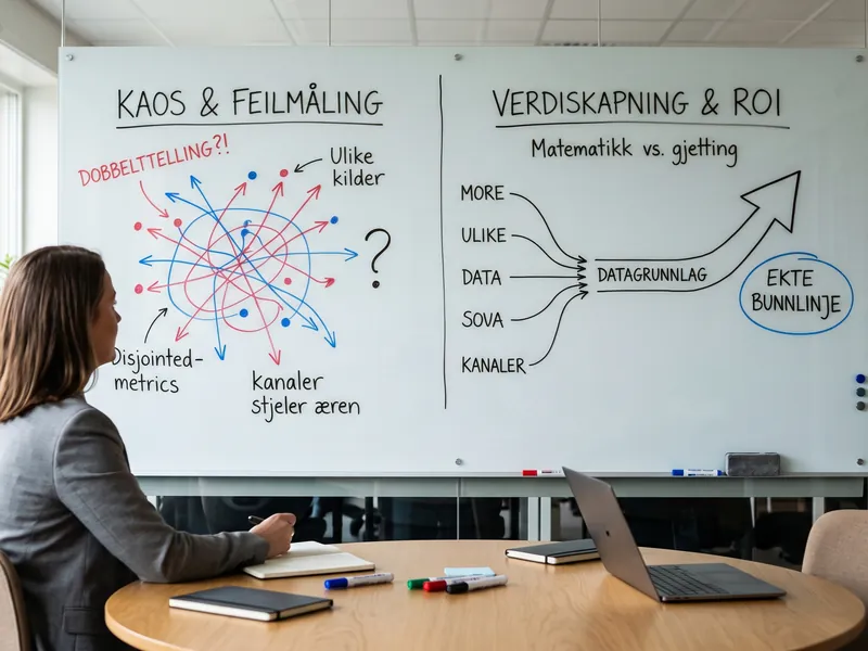 Tavle som viser kaos og feilmåling mot verdiskapning og ROI