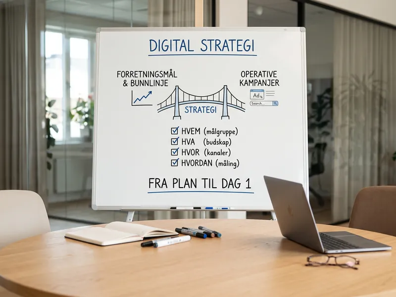 Tavle med digital strategi: fra forretningsmål til operative kampanjer