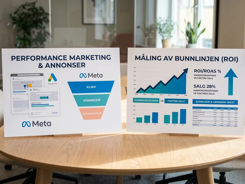Plansjer om performance marketing og måling av bunnlinjen (ROI)